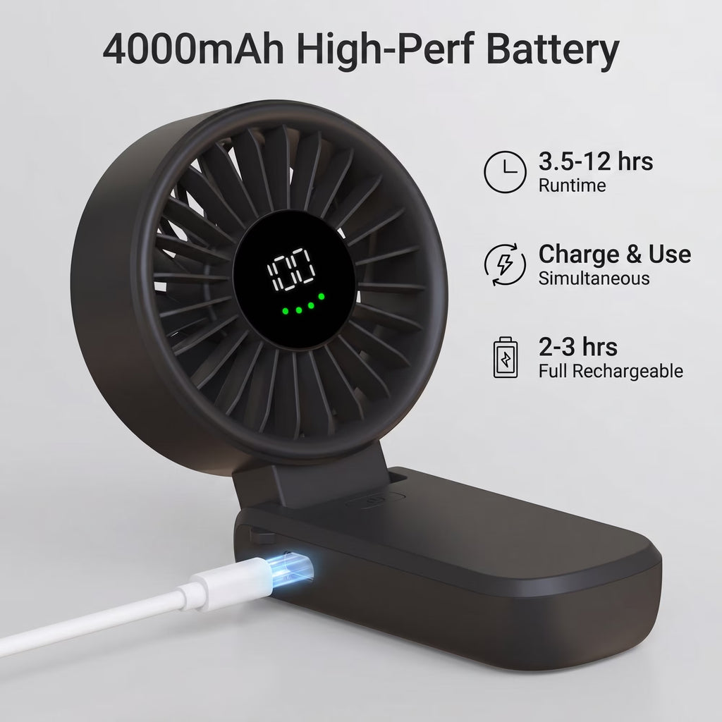 Foldable Handheld Turbo Fan with Digital Display